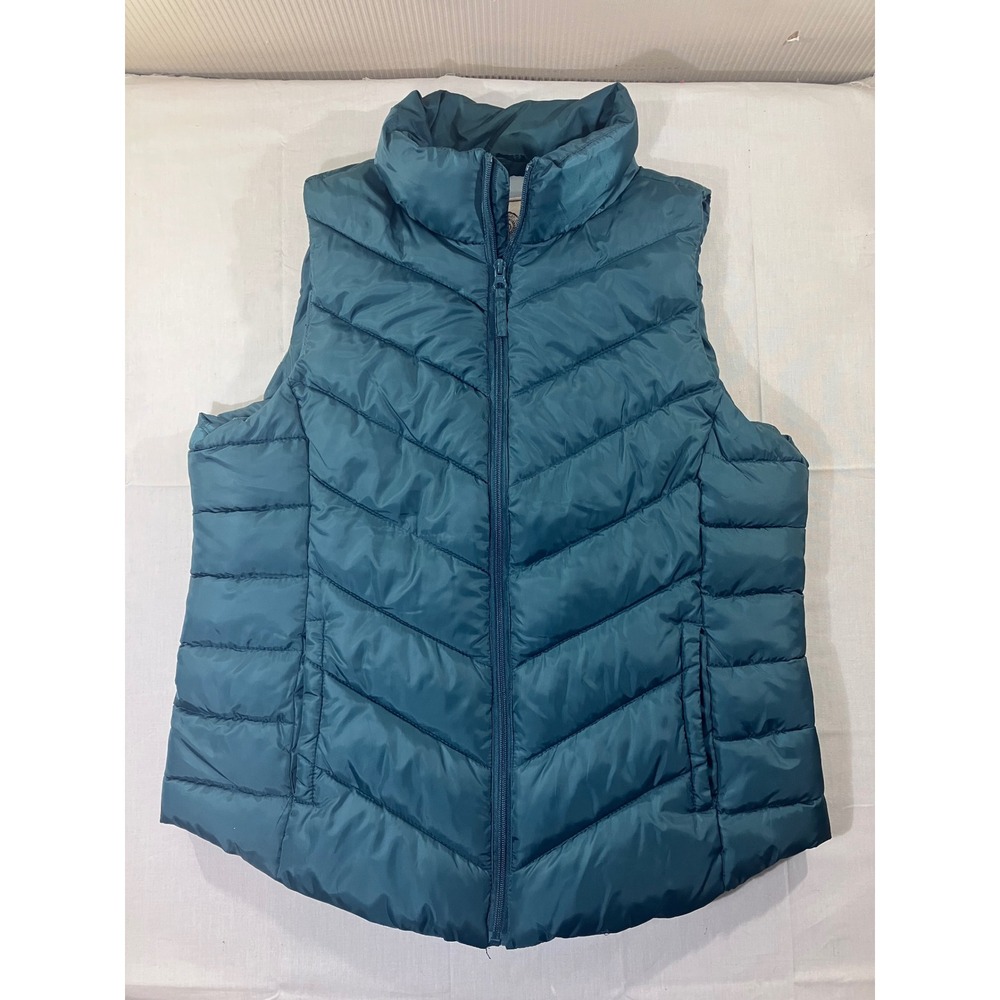 So Authentic American Heritage Teal Puffer Vest XL Lightweight Sleeveless Zip Up
